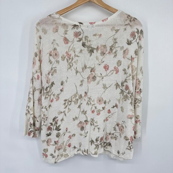 J. Jill Womens Floral Print Sweater 3/4 Sleeve Linen Blend Size Large lagenlook - Picture 9 of 12